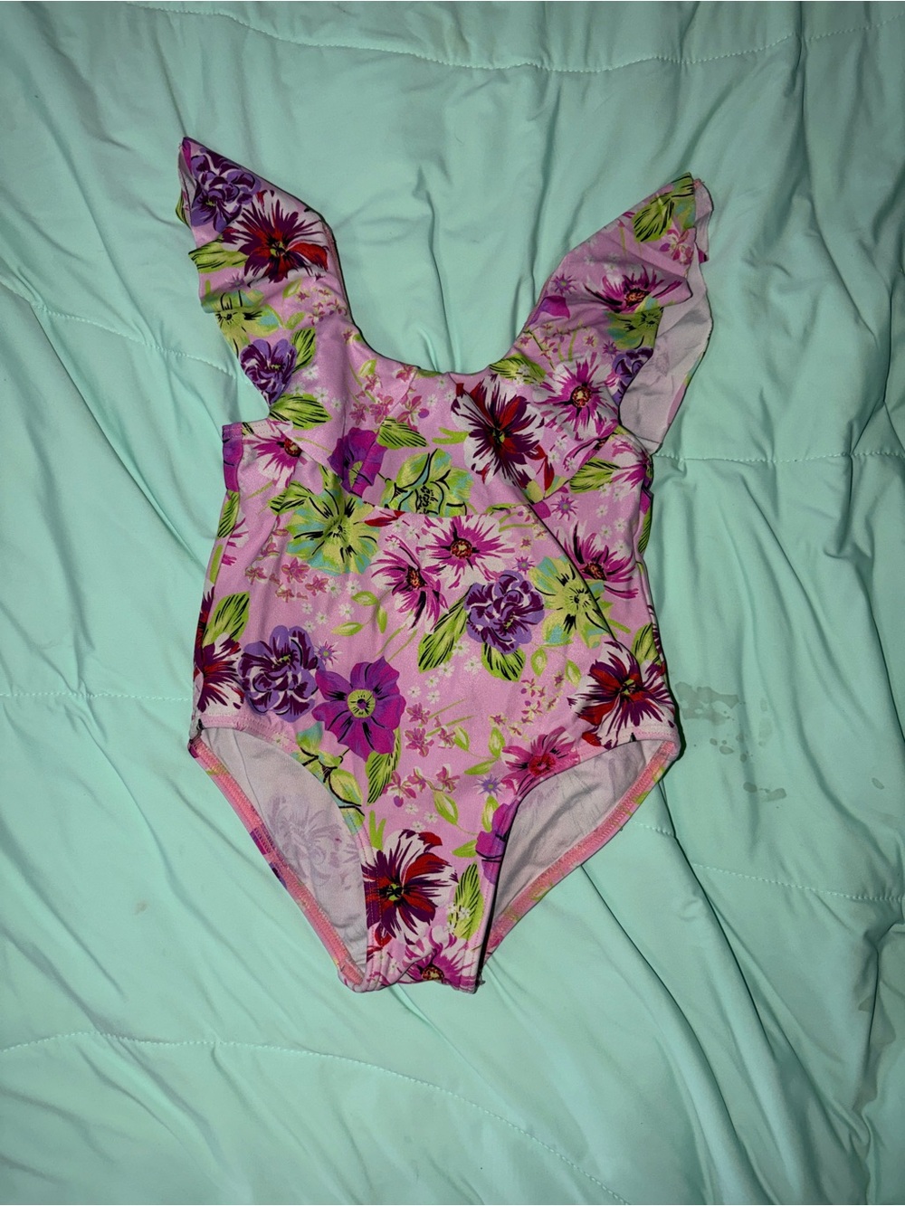 SHEIN Pink Floral One-Piece Swimsuit with Mint Accents